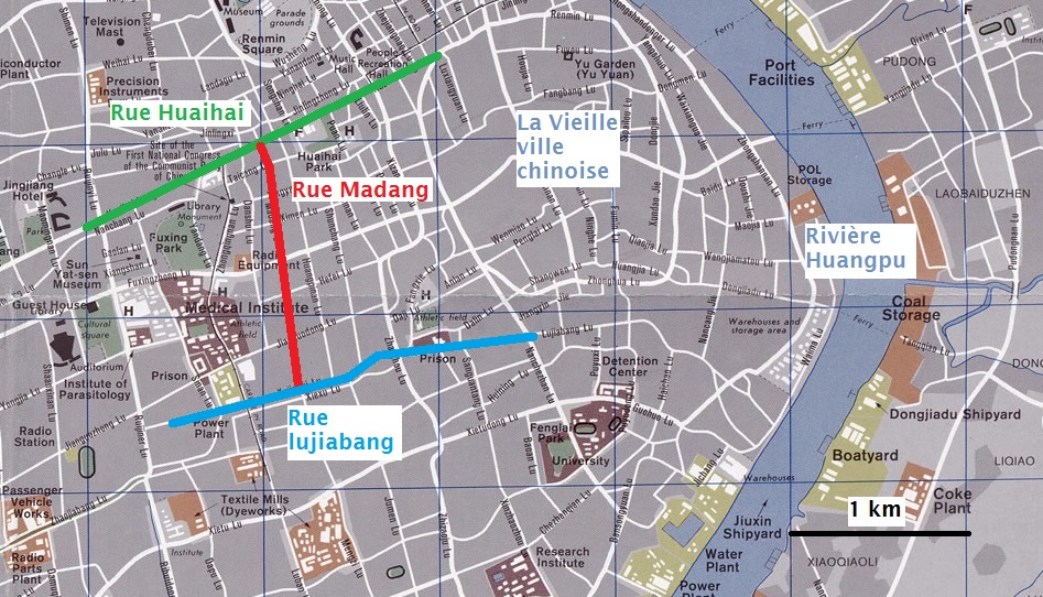 Plan de situation de la rue Madang à Shanghai